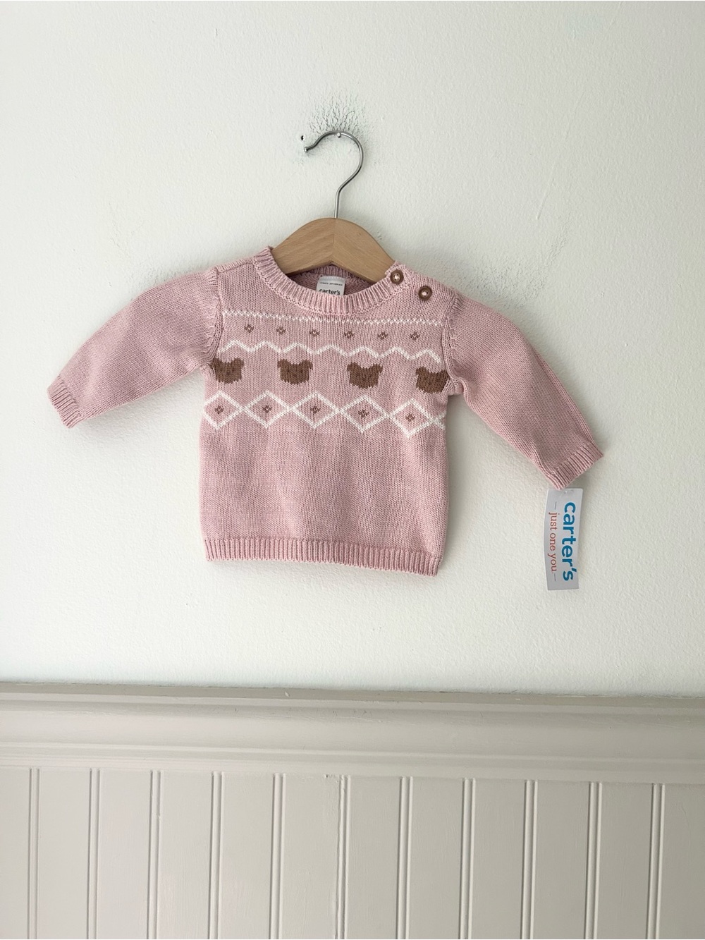 ⭐️ NEW Carter’s Newborn Pink Bear Knit Pullover Sweater